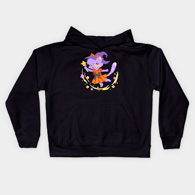 Halloween Kitty Magician Kids Hoodie by sky665